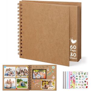 Tianyi-Album Photo Scrapbooking, 8-Inch Album Photo Personnalisable, Carrée Diy Livre Scrapbooking Avec 5 Autocollants, Livre D'or Anniversaire Photo Pour Mariage Et Bébés, Marron, 60 Pages - Neuf