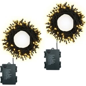 TIANYI-Lot de 2 guirlandes lumineuses à piles avec minuteur - 10 m - 100 LED - 8 modes - Guirlande lumineuse d'intérieur avec batterie - Pour Noël, Halloween, jardin, balcon, mariage - Blanc chaud - Neuf