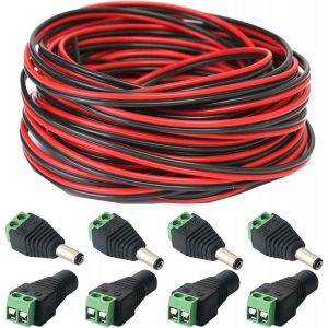 20m C&acirc;ble D'extension De Bande Led 2 Broches C&acirc;ble 12v Led Dc 5v - 24v C&acirc;ble D'extension D'alimentation Led 22awg Pour Smd 3528 2835 5050 5630 Led Strip+2.1 X 5.5 Dc Connecteur De Prise - Neuf