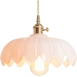 Subzonal-25 Cm Industriel Vintage Pendentif &Eacute;clairage Verre Lotus Lampe Suspension Lustre E27 Laiton Finition Plafond Suspension Lampe (Blanc) - Neuf