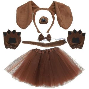 Adorable Ensemble De Cosplay Pour Chiot - Serre-Tête À Oreilles De Chien, Queue, Jupe Tutu, N?ud Papillon, Gants Et Faux Nez Pour Enfants Et Filles - Parfait Pour Les Fêtes - Neuf