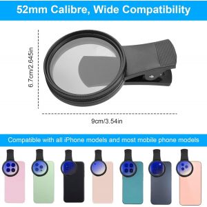 Filtre Cpl Universel 67 Mm Pour Appareil Photo De T&eacute;l&eacute;phone Portable - Filtre Polarisant Pour Appareil Photo De T&eacute;l&eacute;phone Portable - Avec Clip Filet&eacute; - Filtre Polarisant &Agrave; Clipser - Compatib[Z1278] - Neuf