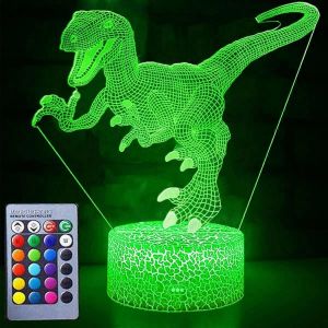 Veilleuse De Dinosaure 3d Pour Chambre D'enfant, Lampe De Nuit &Agrave; Capteur Tactile Avec T&eacute;l&eacute;commande Usb Rechargeable 7 Couleurs Led Dinosaure Lampe De Chevet Dinosaure Jouets Pour Gar&ccedil;ons - Neuf