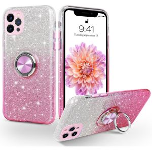 Kal-Coque Iphone 11 Pro Max Avec Anneau Rotatif 360° Support De Voiture Magnétiqu, Paillettes Scintillantes Brillantes Etui Protection À Anti-Rayure Antichoc Housse Pour, Dégradé Rose - Neuf