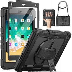 Coque Pour Ipad Air 2, Coque Pour Ipad 9,7 Pouces 2018/2017, Coque Pour Ipad Pro 9.7, Protection Antichoc Complet Avec Support Pivotant À 360°, Coque Pour Ipad 6ème/5ème Génération, Noir - Neuf