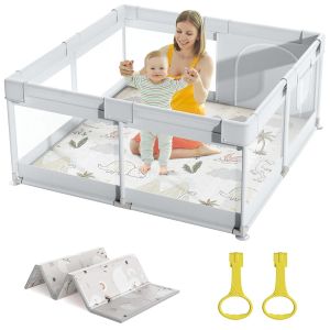 Parc Pour B&eacute;b&eacute; De 120 X 120 Cm, Id&eacute;al Pour Une Utilisation En Int&eacute;rieur, Grand Parc S&eacute;curis&eacute; Avec Structure En Filet, Gris Clair - Neuf