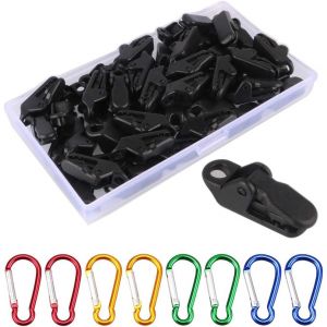 Eryi-Lot De 50 Clip Bache, Clip Tente, Clip En Plastique, Tente Clip Pour Camping Randonnée Voyager + 8pcs Mousqueton Verrouillé Clips - Neuf