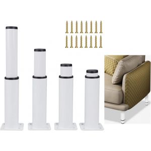 Lot de 4 pieds réglables de hauteur 4 pièces Hauteur Grande-Réglable Pieds pour Meubles Convient pour Lit Armoire TV Canapé Meuble Espace Trou 2,8 cm (Blanc 25-43 cm) - Neuf