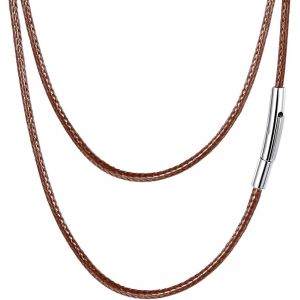 Kales-Collier Cuir Marron Pour Pendentif Homme Femme,Cha&icirc;ne Cordon De 2mm/3mm Avec Fermoir Acier Inoxydable Imperm&eacute;able,Longueur De 40/45/50/55/65/70/75 Cm - Neuf