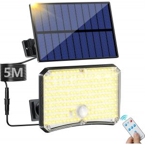 Lampe Solaire Extérieur 200led Avec Détecteur De Mouvement - 4 Modes, Télécommande, Projecteur Avec Panneau Solaire Pour Jardin - Blanc Chaud - Neuf