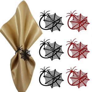 6pcs ensemble (rouge + noir) Halloween spider web serviette boucle d'araignée rond de serviette rond de serviette anneau en alliage - Neuf