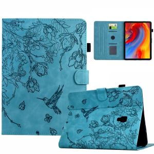 &Eacute;tui en cuir intelligent emboss&eacute; avec fleurs et oiseaux pour Samsung Galaxy Tab A 10.5 T590, Bleu clair - Neuf