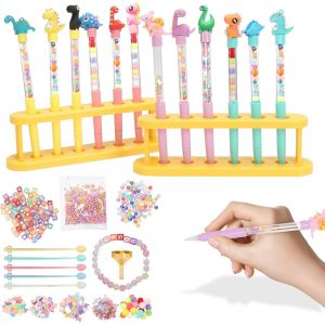 12 Kits Fabriquer Stylos Dinosaure pour Enfants Cr&eacute;ation Stylo Personnalis&eacute; avec Ornements Perles Paillettes pour Activit&eacute; F&ecirc;te Scolaire Cadeau Anniversaires - Neuf