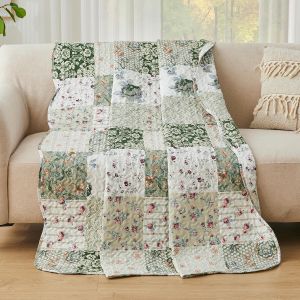 Ulteronixshop-Couvre Lit 1 Personne 150x200 cm, El&eacute;gant Dessus de Lit Fleuri en 100% Microfibre, Couvre Lit Vetrt en Patchwork R&eacute;versible Couverture Et&eacute; Super L&eacute;ger en Technologie Ultrasonique - Neuf