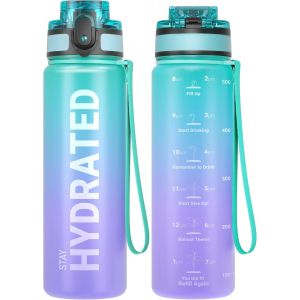Eryi-Bouteille D'eau, Gourde Sport 1l/500ml/750ml Avec Marqueur De Temps De Motivation, Sans Bpa, Étanche & Réutilisable, Pour Sport, Camping (1 Bouteille) - Neuf