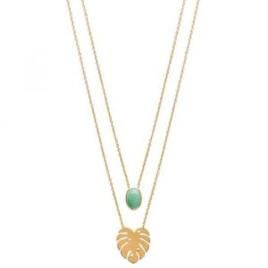 Collier - Tenue - Double Rangs - Plaqu&eacute; Or 18 Carats - Aventurine - Argent 925/000 - Neuf