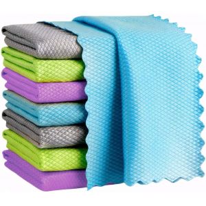 KGABERY-Lot De 8 Chiffons En Microfibre Pratiques En Forme D'Écailles De Poisson¿Chiffon De Nettoyage Doux Multi-Usages,Non Pelucheux,Sans Traces,Très Absorbant Pour La Maison,La Cuisine,L'Entretien - Neuf