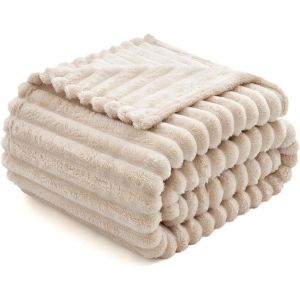 Tianyi-Couverture 125x150 Cm, Couverture Polaire Super Douce, Laine Synthétique De Haute Qualité, Chaude Et Confortable, Couvre-Lit Et Housse De Canapé, Beige - Neuf