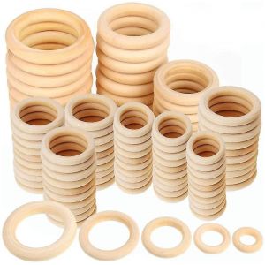 Anneaux En Bois Naturel, 20 Pi&egrave;ces, Macram&eacute; Lisse Inachev&eacute;, Anneau De Dentition Pour B&eacute;b&eacute;, Cercles En Bois Pour Bricolage, Artisanat Type J - Neuf