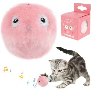 KAL-Jouet Pour Chat Interactif, Avec Les Cris Des Oiseaux, Grenouilles Et Grillons, Balles Pour Chats En Peluche Chasser(Rose (Bruit Des Oiseaux)) - Neuf