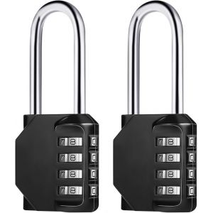 Lot de 2 cadenas à code long à 4 chiffres (noir), en alliage de zinc, antirouille, pour casier, placard, salle de sport, garage - Neuf