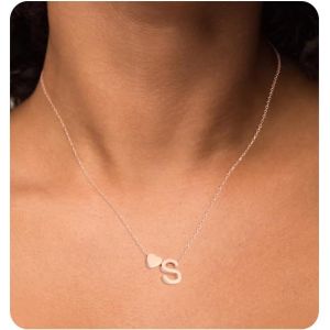 Kal-Femmes Initiale Lettres Collier Avec Coeur Pendant Lettres A-Z Or/Or Rose/Argent Personnalisé Avec Nom Initiale Chaîne Cadeaux Pour Femmes - Neuf