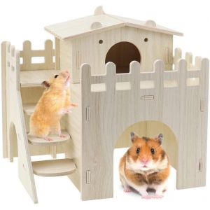 Chenquansarl-Maison De Hamster 2 Etages Cabane En Bois Hamster Maison Cochon D'inde Bois Hamster Maison D'angle Hamster Cachette Maison Maisonnette Hamster Pour Petits Animaux Accessoires De Décorati - Neuf