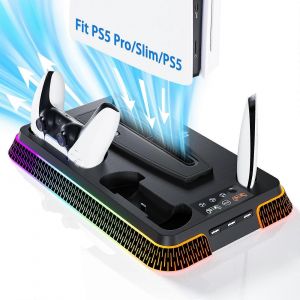 Station de refroidissement PS5, support PS5 Pro RGB et PlayStation 5 avec double station de charge - Neuf