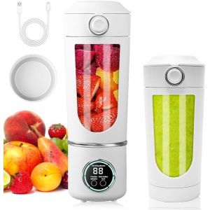 Mixeur Portable 700 Ml - Mini Blender Avec 12 Lames En Acier Inoxydable Et Affichage Num&eacute;rique - Rechargeable - Petit Mixeur Pour Voyage, Cuisine, Fitness - Blanc - Neuf