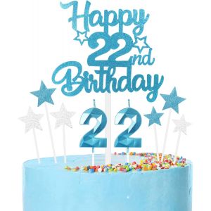 Chenquansarl-Ensemble De D&eacute;corations De G&acirc;teau D'anniversaire Bleues Pour 22e Anniversaire, Bougies Bleues En Forme De Chiffre 22, Bougies Pour G&acirc;teaux, D&eacute;corations De G&acirc;teau D'anniversaire Pour Fill - Neuf