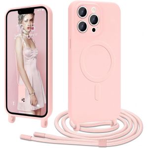 Kal-Coque Magnétique Pour Iphone 13 Pro Max Avec Cordon De Collier Réglable Housse De Protection Compatible Avec Magsafe En Silicone Tpu Etui Case Ultra Fine Pour Iphone 13 Pro Max Rose - Neuf