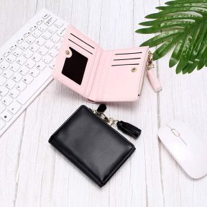 Petit Portefeuille Pour Femme - Mini Portefeuille Fin En Cuir Synth&eacute;tique - Beau Portefeuille Pour Femme - Avec Poche Zipp&eacute;e Et 9 Emplacements Pour Cartes - Pour Homme Et Femme,Pompon Noir, - Neuf