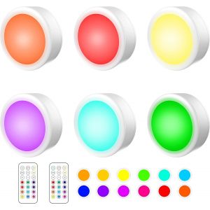 Lampes D'armoire &Agrave; Led Rvb 13 Couleurs Sans Fil - Disque &Agrave; Changement De Couleur Et Intensit&eacute; Variable - &Agrave; Piles - Lot De 6 - Neuf