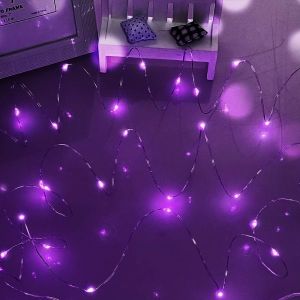 Kal-Guirlande Lumineuse À Piles, 16ft/5m 50leds, Éclairage D'ambiance Violet Pour Fête Mariage Vacances Noël Nouvel An Décoration - Neuf