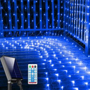 lbgwp60-Filet Lumineux Solaire D'Extérieur À 192 Led, 2 X 2 M, Filet Lumineux Étanche Avec 8 Modes, Télécommande, Filet Lumineux En Fil De Cuivre Pour Sapin De Noël, Pelouse, Clôture, Buissons, Mur - Neuf