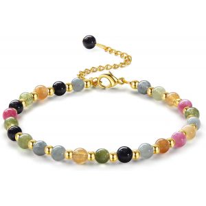 Bracelet Pierre Naturelle Femme Bracelets En Pierre Naturelle De 5mm Bracelet De Perles En Acier Inoxydable De 3mm Bracelets Plaqu&eacute;s Or Bracelet Boh&egrave;me En Cristal Bracelet Pour Femme Cadeau - Neuf