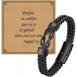 Eryi-Bracelet Noeud Infini Homme - Acier Inoxydable Noir Avec Carte, Cadeau Original Pour Anniversaire, Noël, Saint-Valentin - Pour Papa, Fils, Frère, Amis, Mari - Neuf