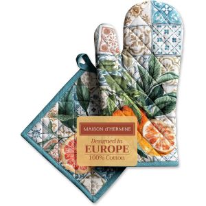 TIANYI-Agrume 100% Coton Ensemble de Gants de Four (19cm x 33cm) et manique (20cm x 20cm) pour Barbecue, Cuisine, pâtisserie, Micro-Ondes, Barbecue, Printemps/été, Pâques - Neuf