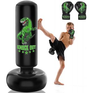 Sac De Frappe Enfant - 160 Cm Set De Sac De Boxe Autoportant Avec Gants De Boxe - Dinosaure Sauvage Sport Sac De Kickboxing Gonflable Pour L'entra&icirc;nement Karat&eacute; Taekwondo Mma - Neuf