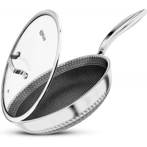 Jexnovashop-Po&ecirc;le &Agrave; Frire Hybride Premium Extra-Profonde 28 Cm Avec Couvercle En Verre &iquest; Acier Inoxydable, Anti-Adh&eacute;sif Sans Pfoa, Induction, Passe Au Four & Lave-Vaisselle - Neuf