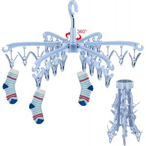 KALANKA-Etendoir Linge Interieur Exterieur, 24 Pinces Sechoir a Linge &agrave; Suspendre Pliable, Etendoir Chaussette Rotable, pour Couches en Tissu, Soutiens-Gorge, Serviette, sous-v&ecirc;tement, Echarpe, Gants - Neuf