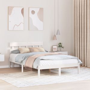 Vidaxl Cadre De Lit Avec Tête De Lit Blanche 120x190 Cm En Bois Massif De Pin - Neuf