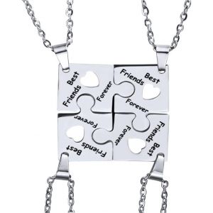 Kal-Élégant Ensemble De 4 Colliers Best Friends Forever En Acier Inoxydable Puzzle Promesse Porte-Clés Meilleurs Amis Colliers Bff Bijoux Cadeaux Pour Femmes Adolescentes Filles - Neuf