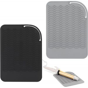 Pack De 2 Tapis De Chaleur Pour Le Défrisage Des Cheveux, Fer À Friser, Fer Plat De Silicone Résistant À La Chaleur Tapis Épais Et Résistant À La Chaleur, Portable Roll-Sac De Rangement Pour La Maison De Voyage Salon De Coiffure Outil - Neuf