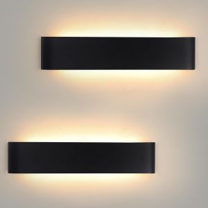 Dimmable Applique Murale Interieur 24w 3000k/4000k/6500k Led Lampe Murale Aluminium 2 Pack 38cm Luminire Mural Moderne Ip44 Pour Chambre Enfant Bureau Salon Escalier Couloir Noir - Neuf