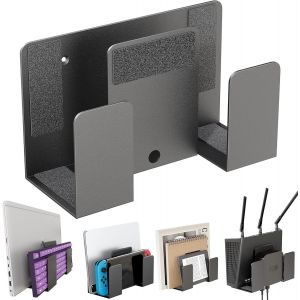 Support Mural Pour Ordinateur Portable Tablette Clavier - Design &Agrave; 2 Couches &iquest; Universelle &Eacute;tag&egrave;re Murale En M&eacute;tal Pour 2 Appareils &Eacute;paisseur < 4 Cm, Pour Bo&icirc;tier Tv, Routeur, Liseuse - Neuf