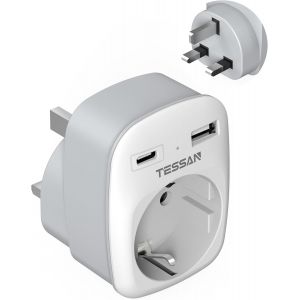 KALANKA-Adaptateur Prise Anglaise, 3 en 1 Prise Anglaise Adaptateur Francais avec USB C et USB A, 3250W Type G pour UK Irlande Dubai Irlande - Neuf