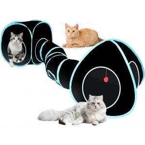 Letnerny-Tunnel Pour Chat - Grand Jouet 3 En 1 - Pliable - Avec Sac De Rangement - Jouet Interactif - Tunnel De Jeu 3 Voies Pour Chat, Chiot, Lapin - Bleu - Neuf