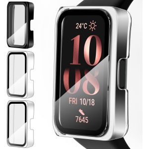 3 Pi&egrave;ces Dur Pc Coque Avec Protection &Eacute;cran En Verre Tremp&eacute; Pour Honor Band 7 / Band 6 / Huawei Band 7/6, Couverture Compl&egrave;te &Eacute;tui De Protection Anti-Rayures Housse (2 Transparent + 1 Noir) - Neuf