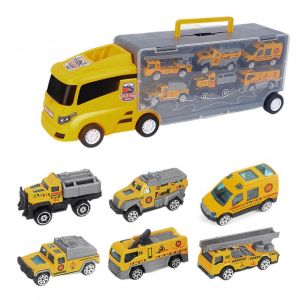 1 Set Truck Container Toy Miniature Fire-Truck Engineering Truck Police-Car Diecast Alloy Vehicle Toy 1:50 Scale Portable Car Transporter Children Boy Toy Birthday Gift - Neuf